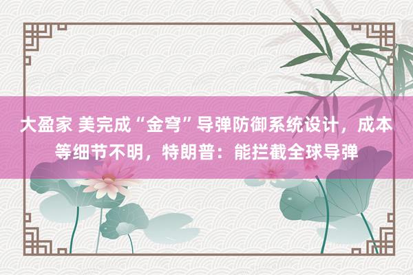 大盈家 美完成“金穹”导弹防御系统设计，成本等细节不明，特朗普：能拦截全球导弹